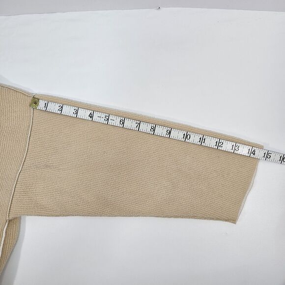 Eileen Fisher Organic Cotton TENCEL™ Knit Cardigan Beige L Open Front Pockets - Picture 6 of 8